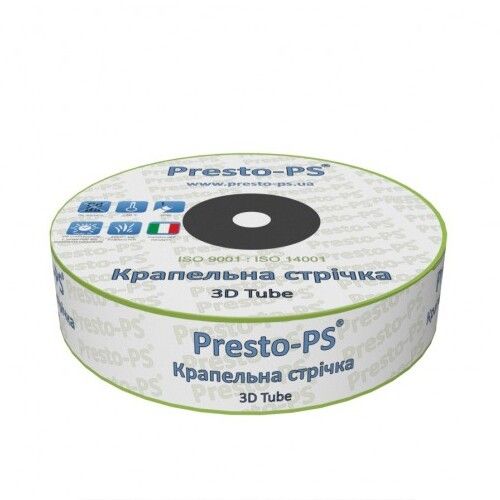 Крапельна стрічка Presto-PS 3D Tube емітер 10см, 1,38л/год" 18мм 500м
