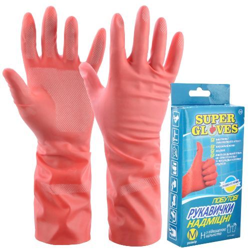 Рукавиці латекс побутові універсальні SUPER GLOVES (L) з підвищеною щільністю