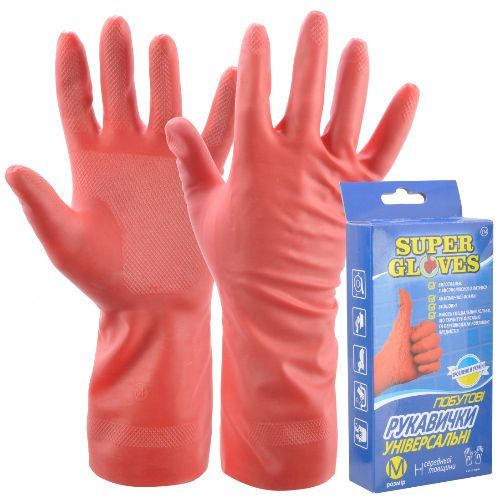 Рукавиці латекс побутові універсальні SUPER GLOVES (M) середньої товщини