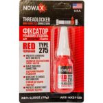 Фіксатор різьби для нерозбірних з'єднань червоний 10г Nowax (12шт/уп)